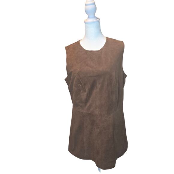 Spiegel Vintage Brown Suede‎ Leather Sleeveless Tunic Tank Top Western Size 14 - Picture 1 of 5